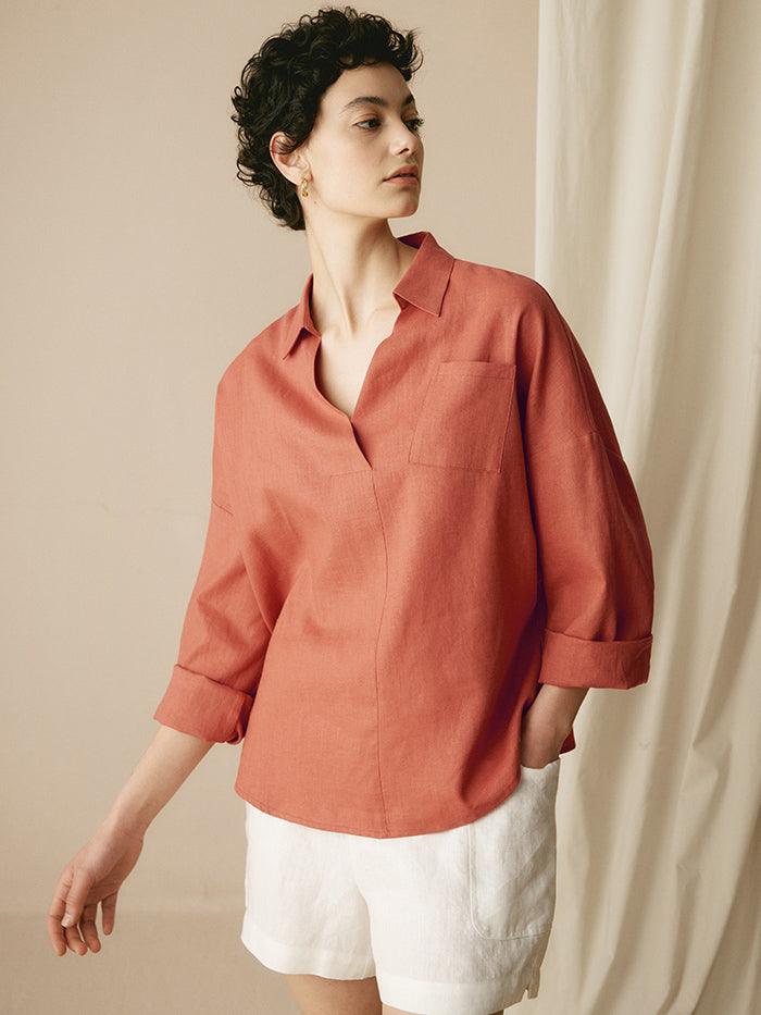 Linen Oversized Fit Pocket Shirt ELOWEN